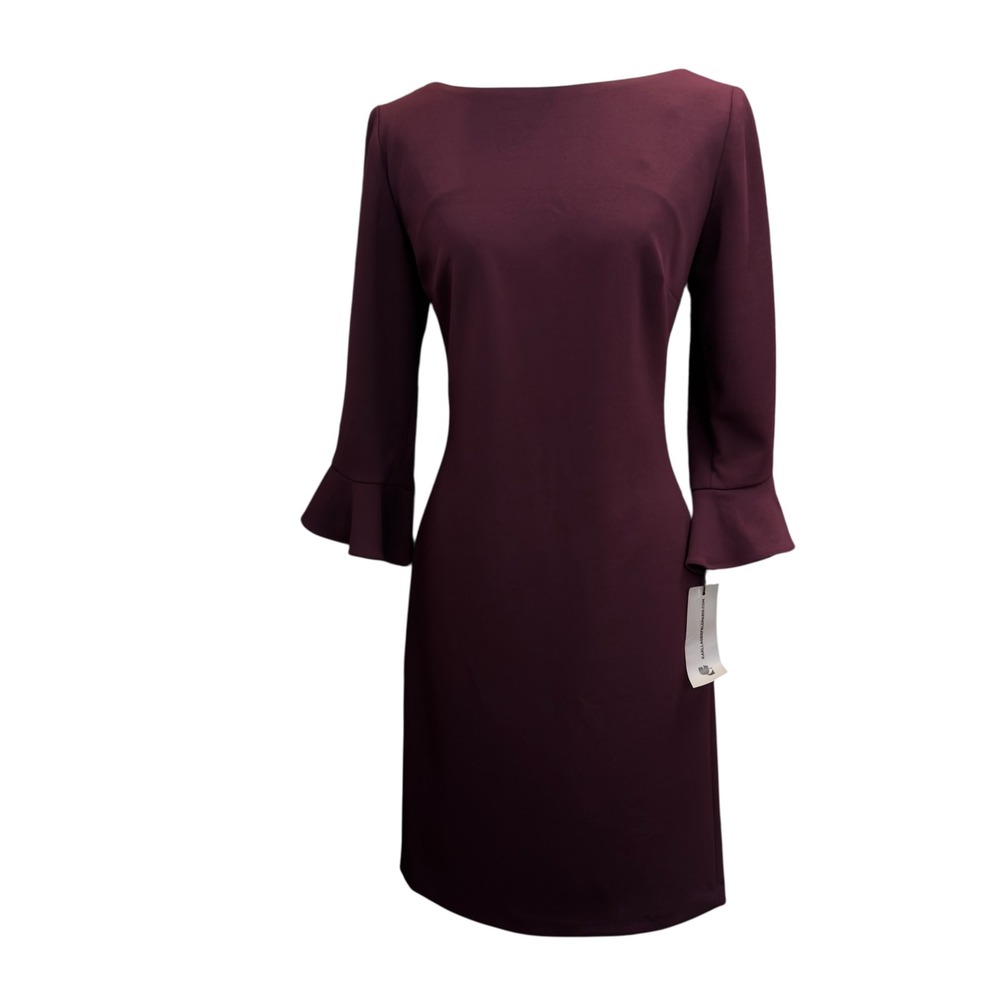 Karl Lagerfeld Paris Womens Size 6 Plum Ruffle Sleeve Sheath Dress Elegant NEW